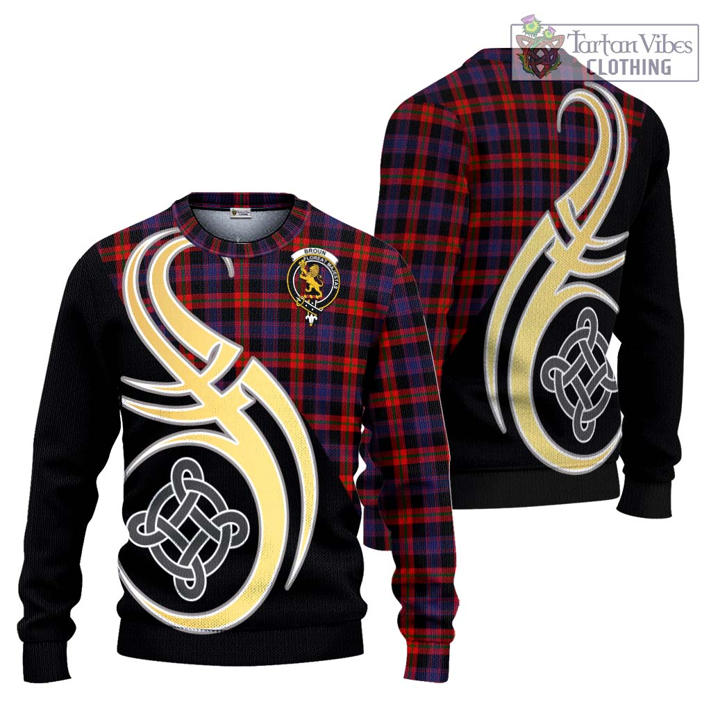 Broun Modern Tartan Knitted Sweater with Family Crest and Celtic Symbol Style Unisex - Tartan Vibes Clothing