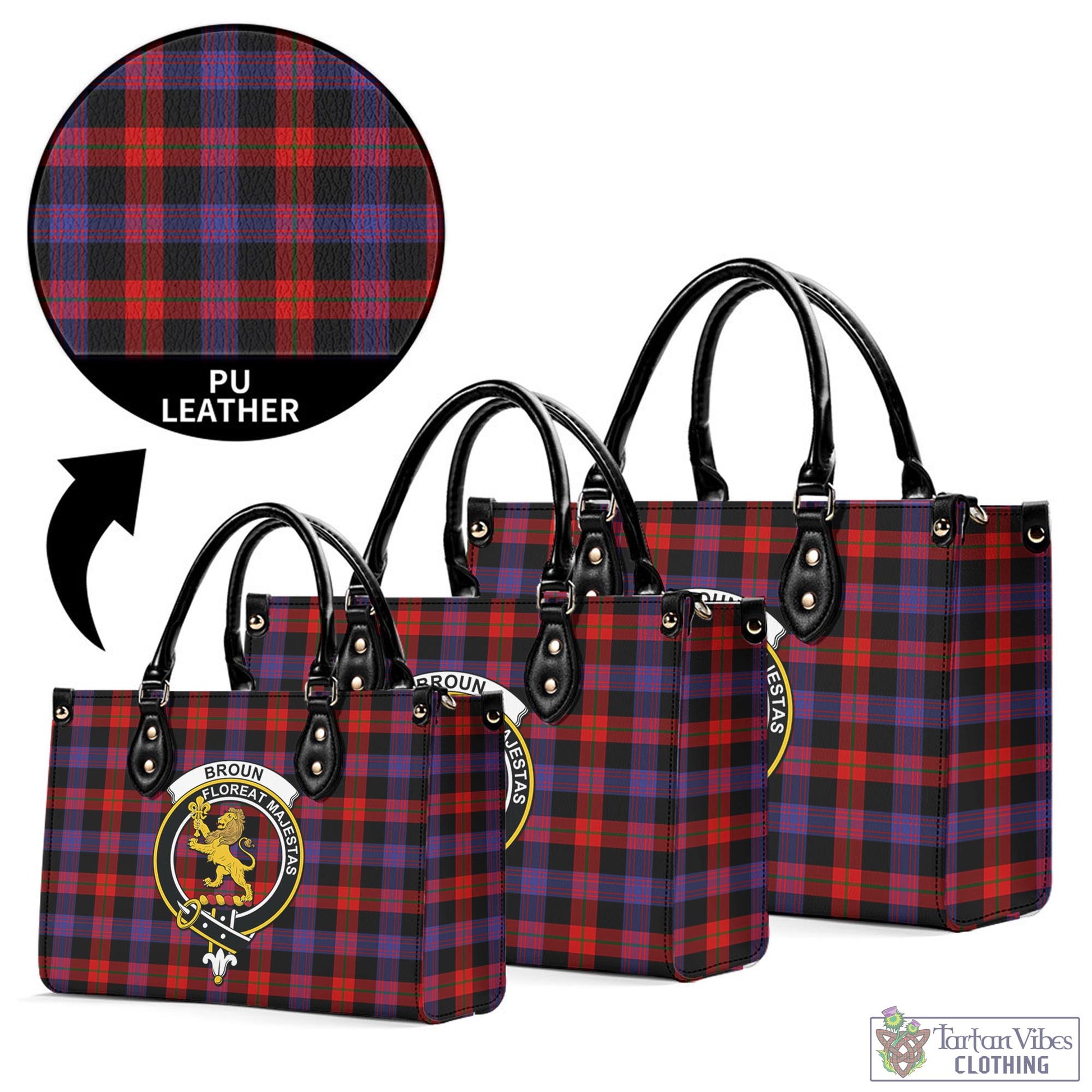 Tartan Vibes Clothing Broun Modern Tartan Luxury Leather Handbags with Family Crest