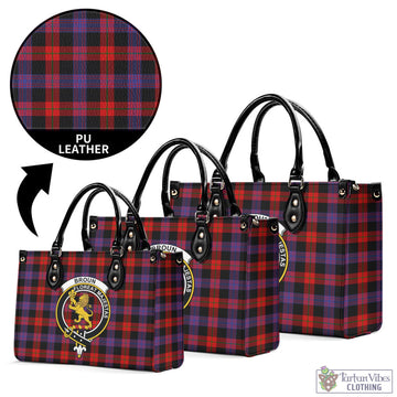 Broun Modern Tartan Luxury Leather Handbags with Family Crest