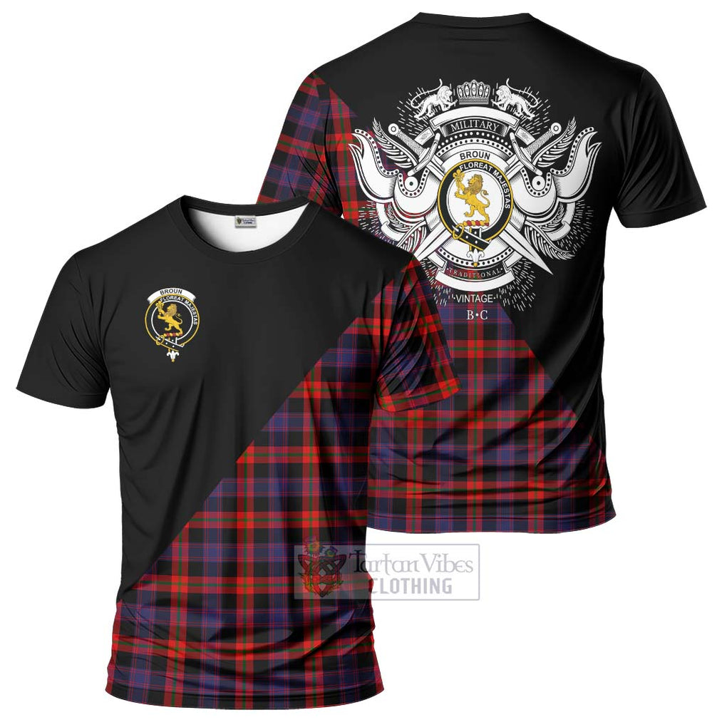 Broun Modern Tartan T-Shirt with Family Crest and Military Logo Style Kid's Shirt - Tartanvibesclothing Shop