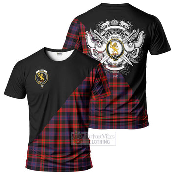 Broun Modern Tartan T-Shirt with Family Crest and Military Logo Style