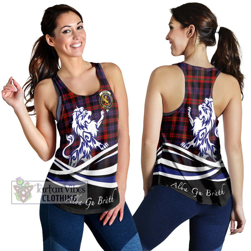 Broun Modern Tartan Women's Racerback Tanks with Alba Gu Brath Regal Lion Emblem 4XL - Tartanvibesclothing Shop