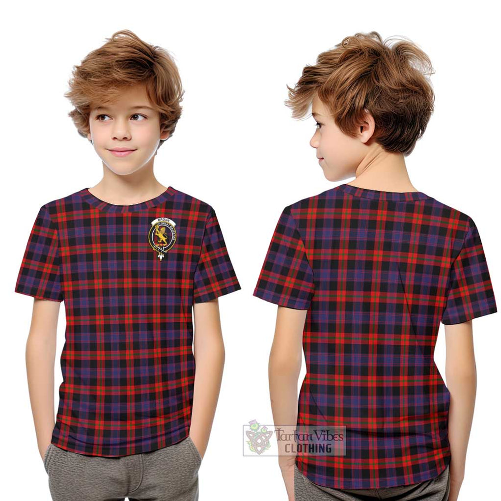 Broun Modern Tartan Kid T-Shirt with Family Crest Youth XL Size14 - Tartanvibesclothing Shop