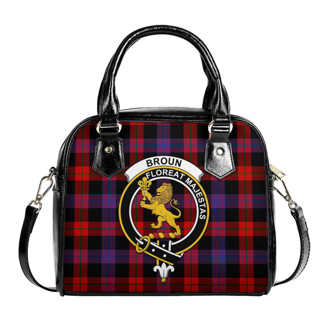 Broun Modern Tartan Shoulder Handbags with Family Crest One Size 6*25*22 cm - Tartanvibesclothing