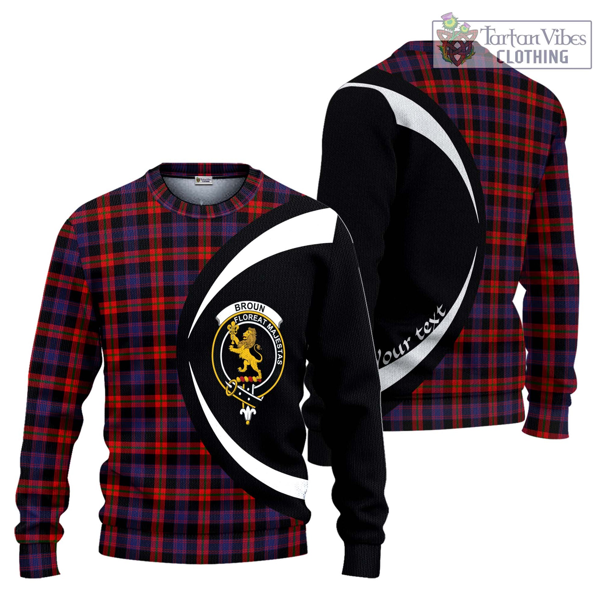 Broun Modern Tartan Ugly Sweater with Family Crest Circle Style Unisex - Tartan Vibes Clothing