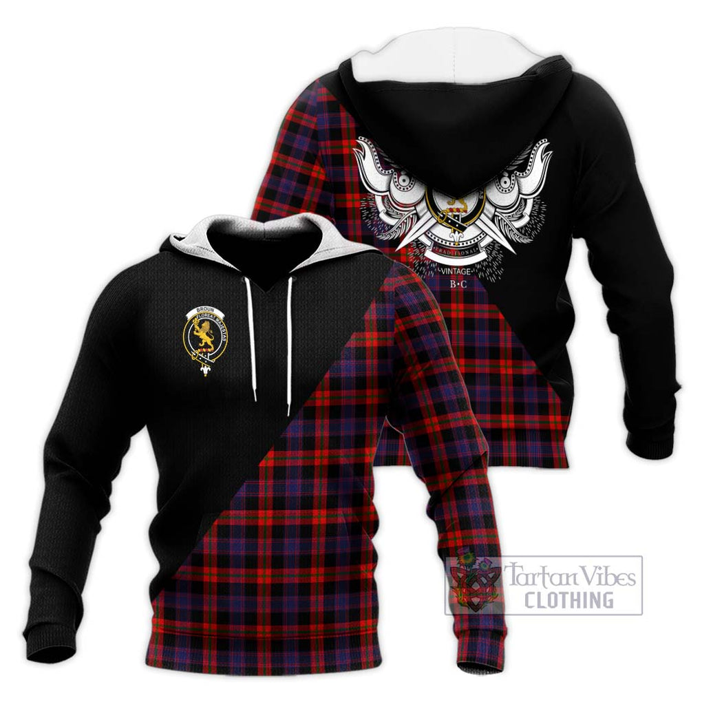 Broun Modern Tartan Knitted Hoodie with Family Crest and Military Logo Style Unisex Knitted Pullover Hoodie - Tartanvibesclothing Shop