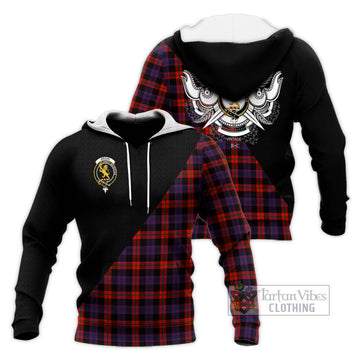 Broun Modern Tartan Knitted Hoodie with Family Crest and Military Logo Style