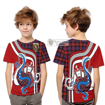 Broun Modern Tartan Kid T-Shirt with Epic Bagpipe Style