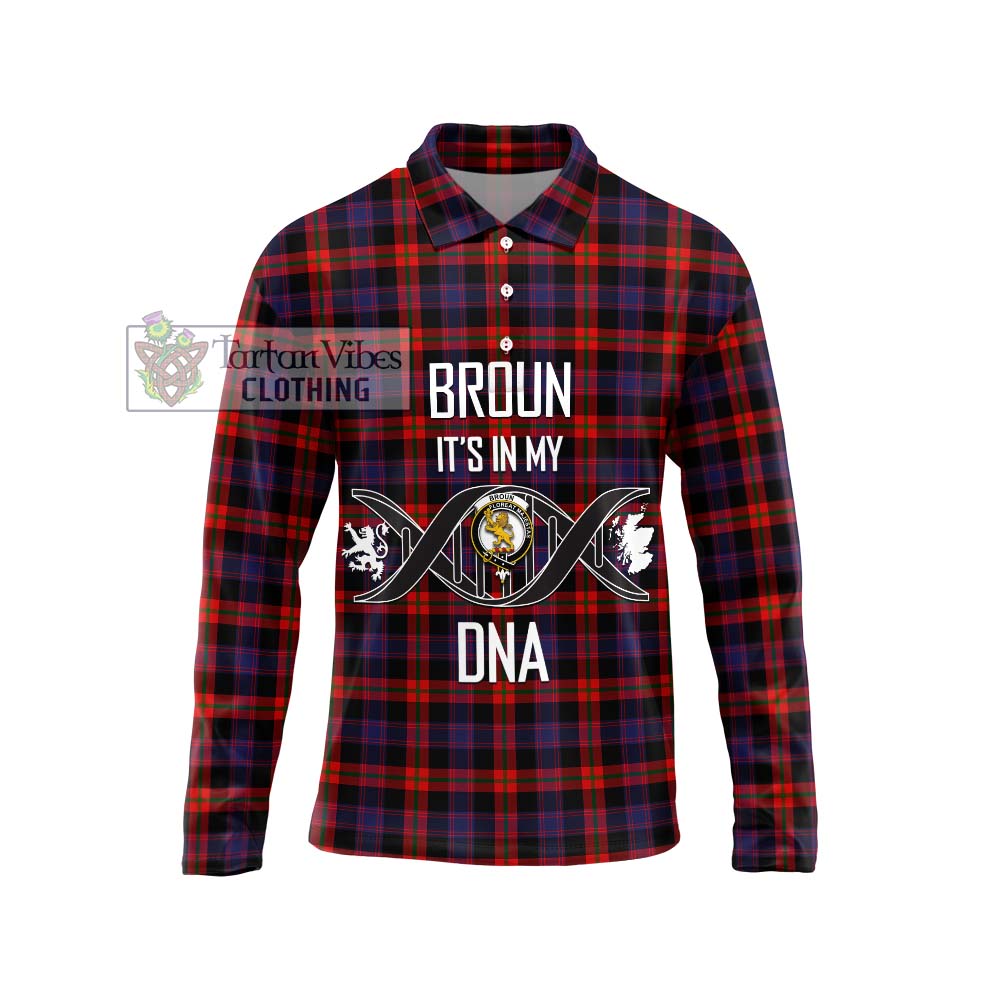 Broun Modern Tartan Long Sleeve Polo Shirt with Family Crest DNA In Me Style Unisex - Tartanvibesclothing Shop