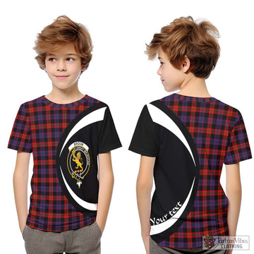 Broun Modern Tartan Kid T-Shirt with Family Crest Circle Style