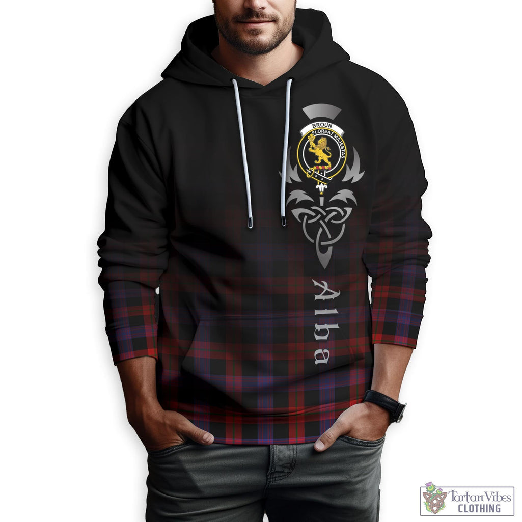 Tartan Vibes Clothing Broun Modern Tartan Hoodie Featuring Alba Gu Brath Family Crest Celtic Inspired