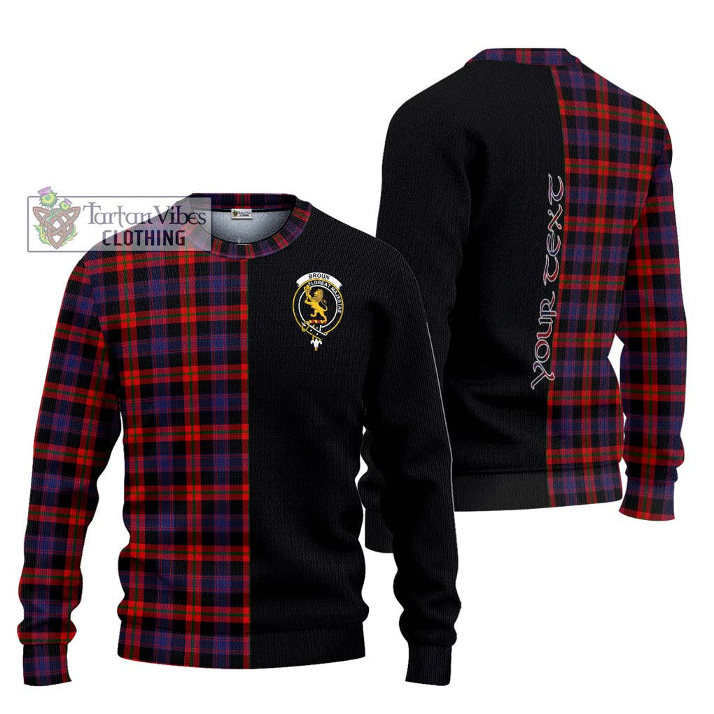 Broun Modern Tartan Knitted Sweater with Family Crest and Half Of Me Style Unisex - Tartanvibesclothing Shop