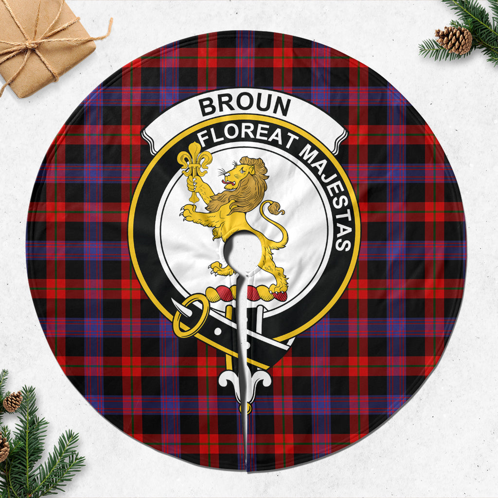 Broun Modern Tartan Christmas Tree Skirt with Family Crest - Tartanvibesclothing