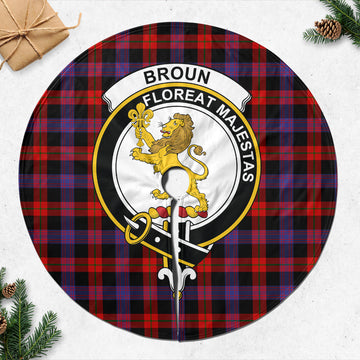 Broun Modern Tartan Christmas Tree Skirt with Family Crest