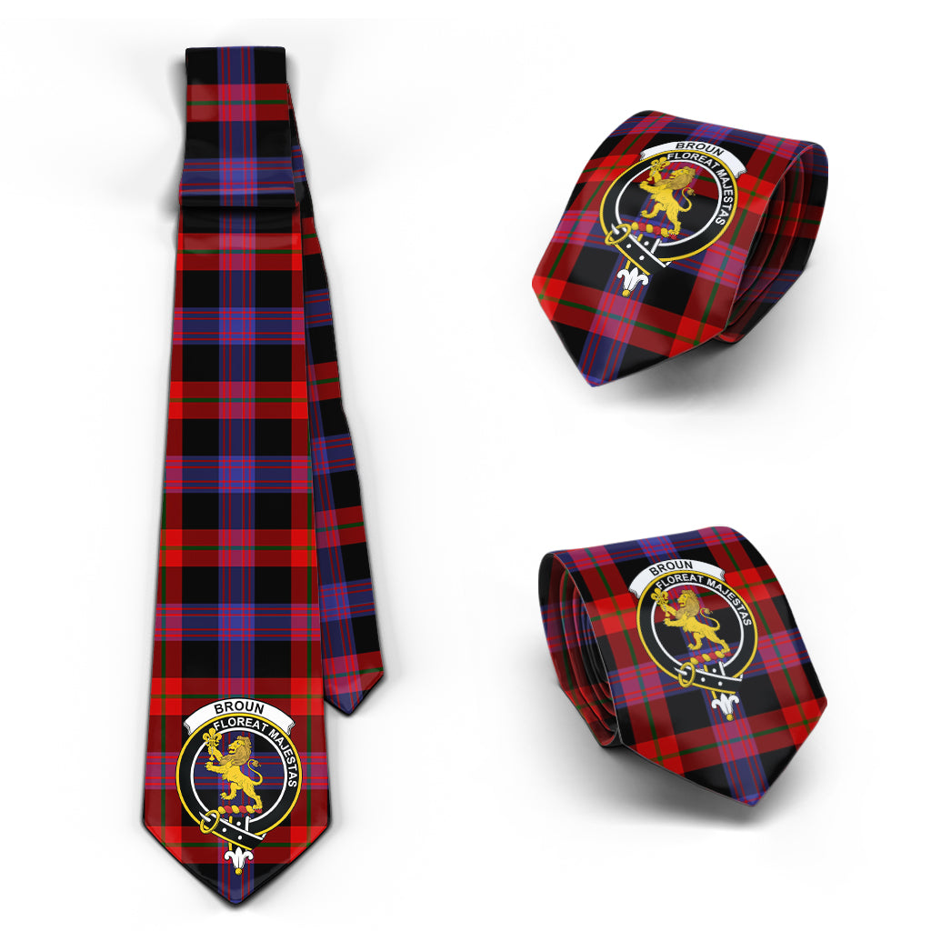 Broun Modern Tartan Classic Necktie with Family Crest Necktie One Size - Tartan Vibes Clothing