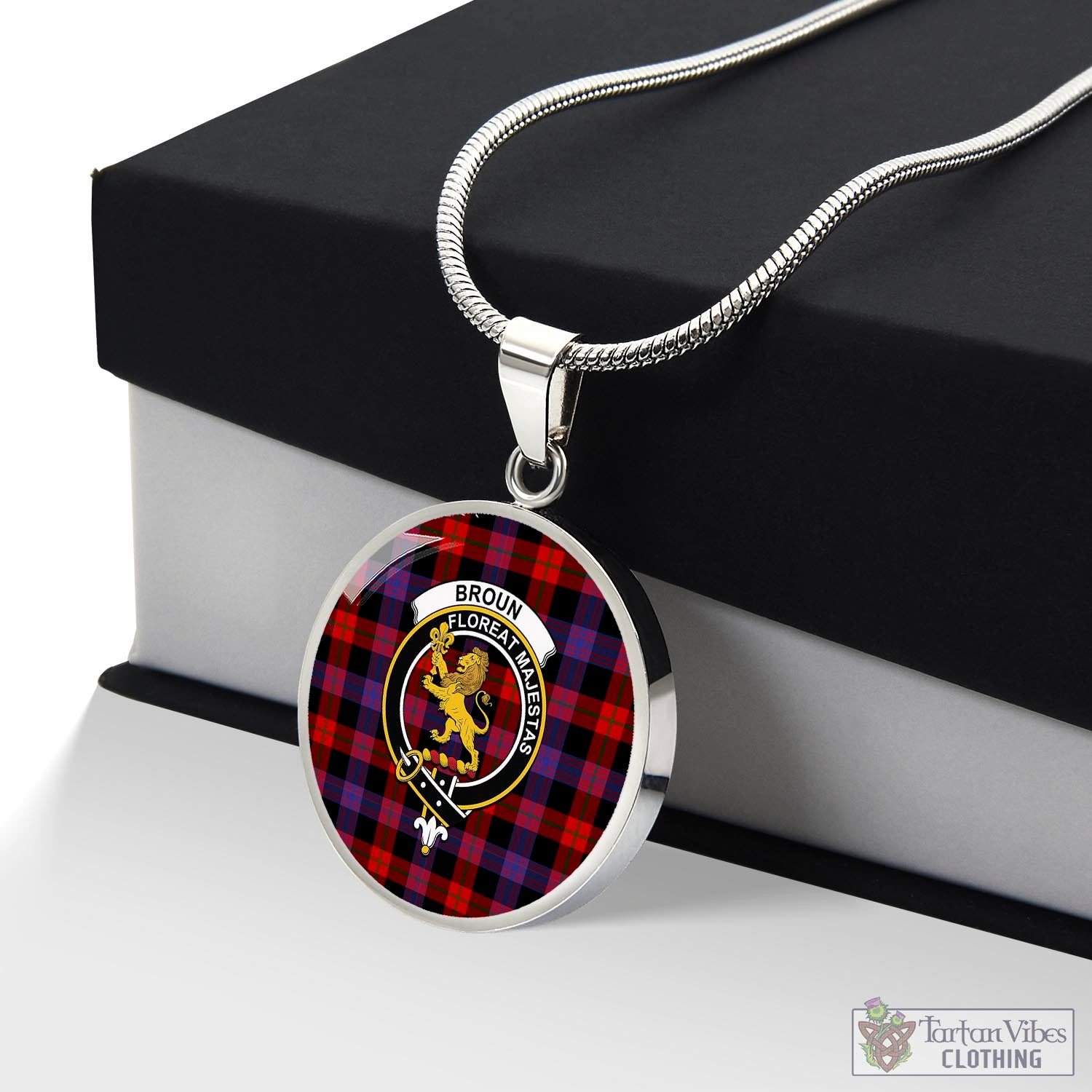 Tartan Vibes Clothing Broun Modern Tartan Circle Necklace with Family Crest