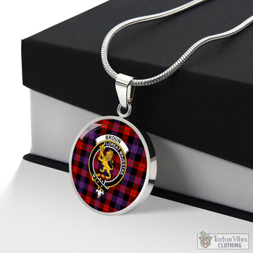 Broun Modern Tartan Circle Necklace with Family Crest