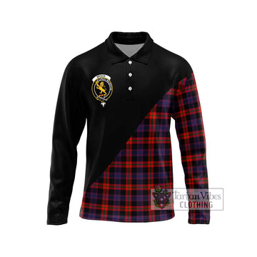 Broun Modern Tartan Long Sleeve Polo Shirt with Family Crest and Military Logo Style