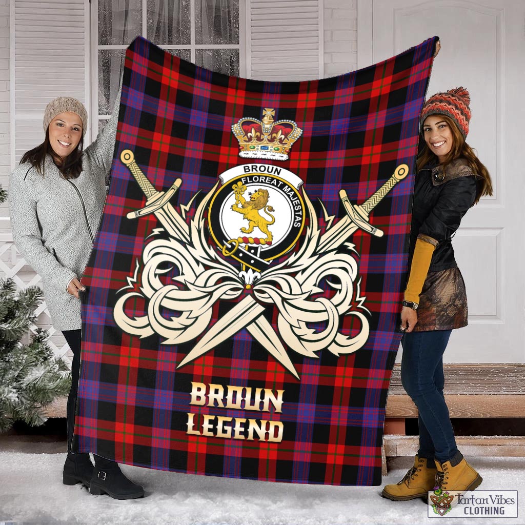 Tartan Vibes Clothing Broun Modern Tartan Blanket with Clan Crest and the Golden Sword of Courageous Legacy