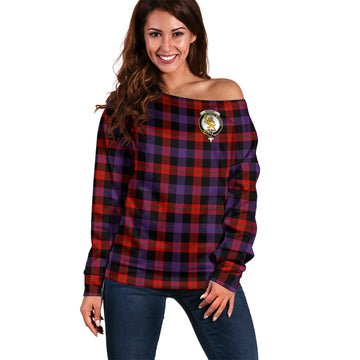 Broun Modern Tartan Off Shoulder Women Sweater with Family Crest