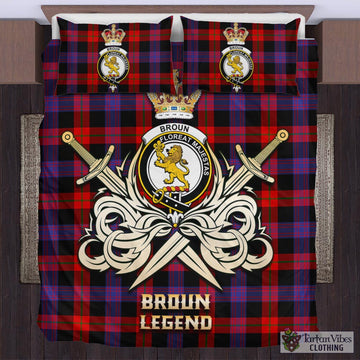 Broun Modern Tartan Bedding Set with Clan Crest and the Golden Sword of Courageous Legacy