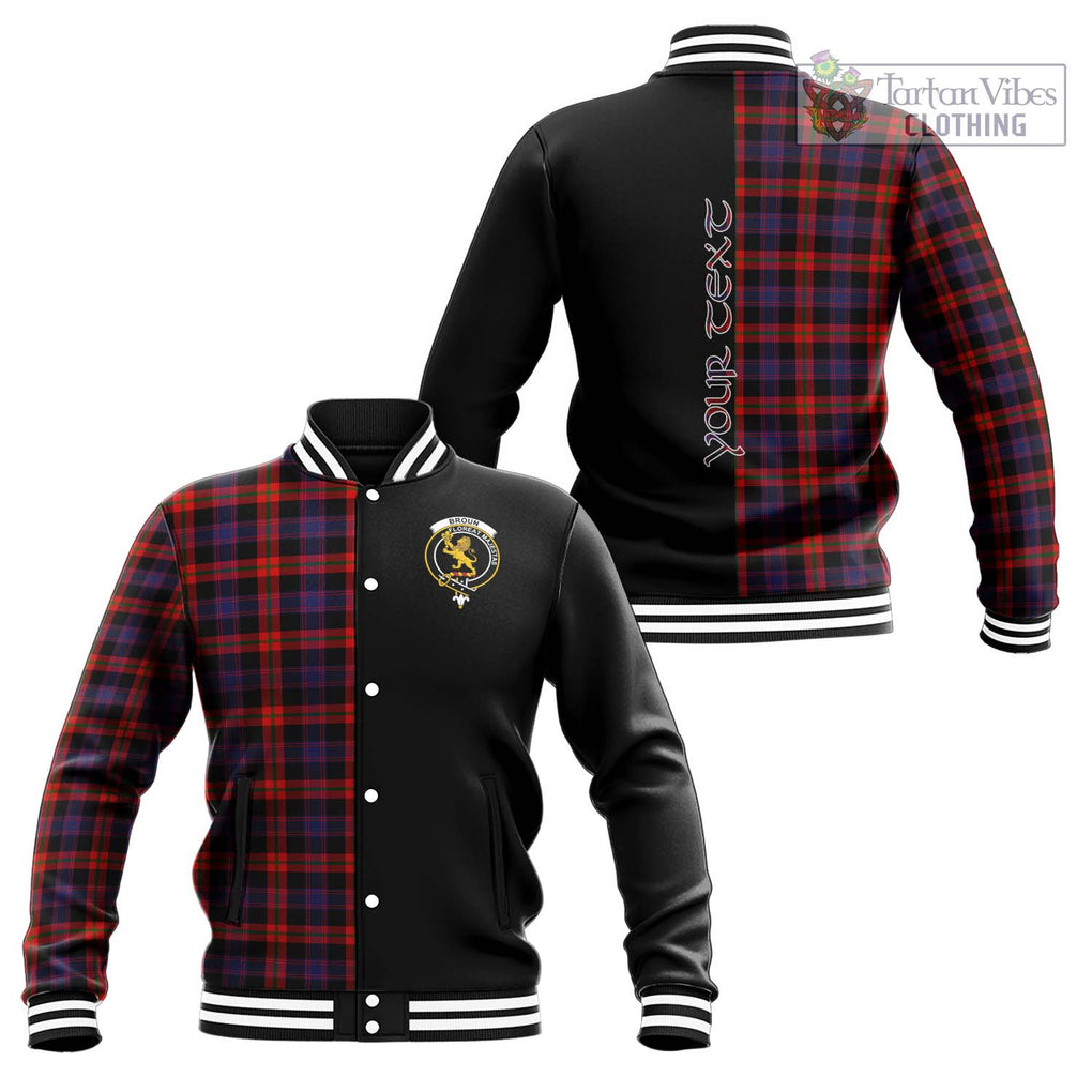 Broun Modern Tartan Baseball Jacket with Family Crest and Half Of Me Style Unisex - Tartanvibesclothing Shop