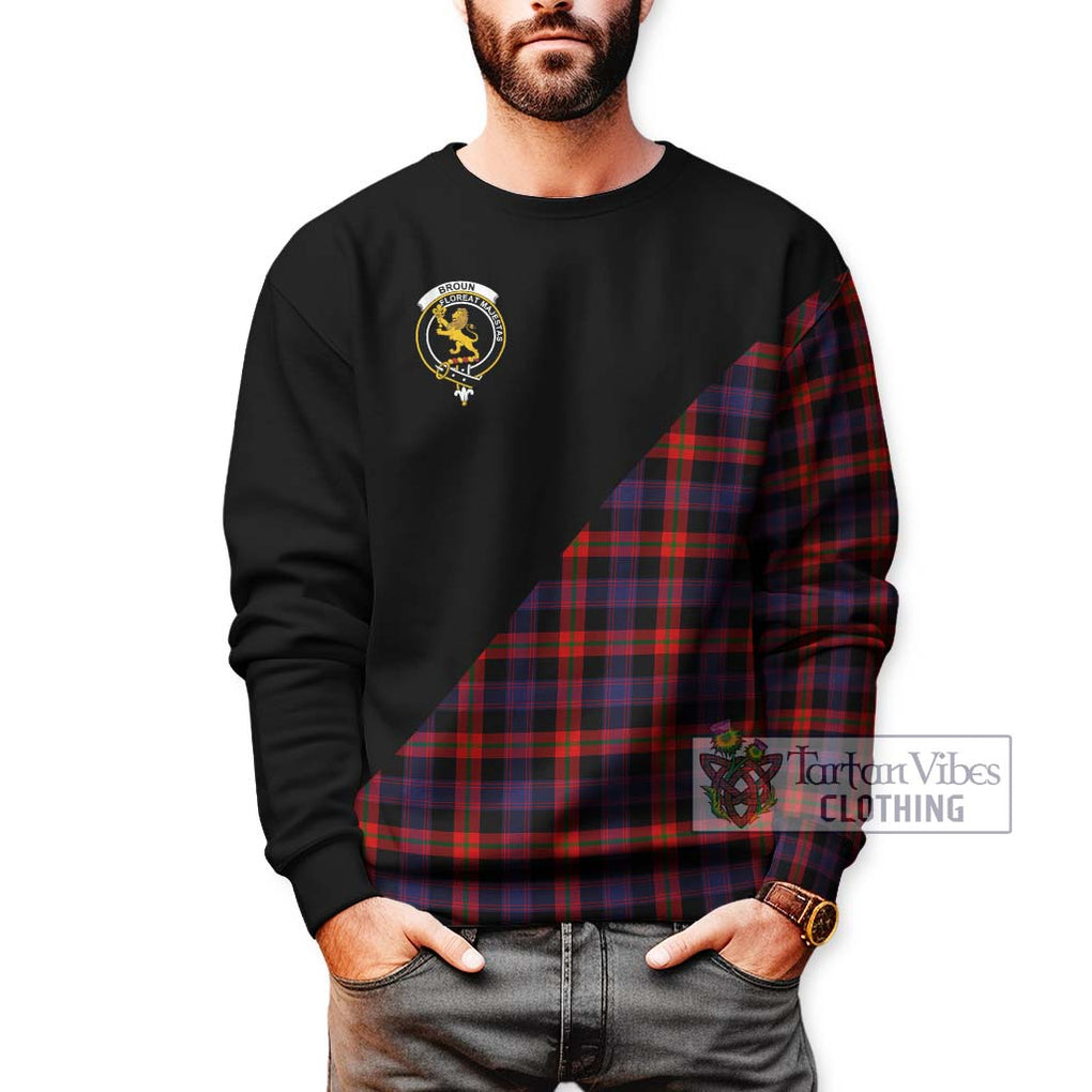 Broun Modern Tartan Sweatshirt with Family Crest and Military Logo Style Unisex - Tartanvibesclothing Shop