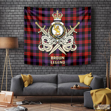 Broun Modern Tartan Tapestry with Clan Crest and the Golden Sword of Courageous Legacy