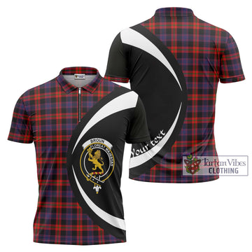 Broun Modern Tartan Zipper Polo Shirt with Family Crest Circle Style