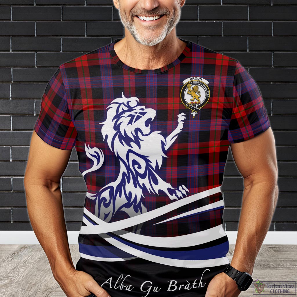 broun-modern-tartan-t-shirt-with-alba-gu-brath-regal-lion-emblem