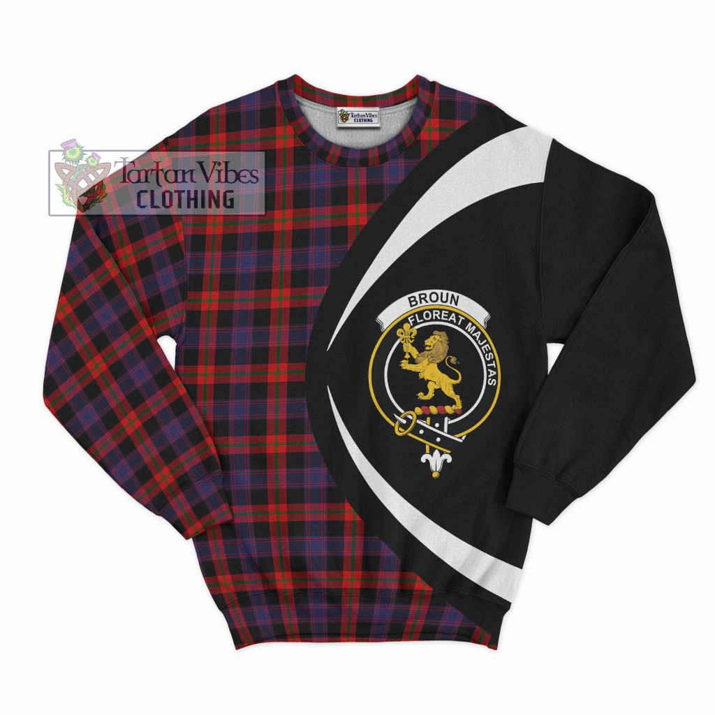 Broun Modern Tartan Sweatshirt with Family Crest Circle Style Unisex - Tartan Vibes Clothing