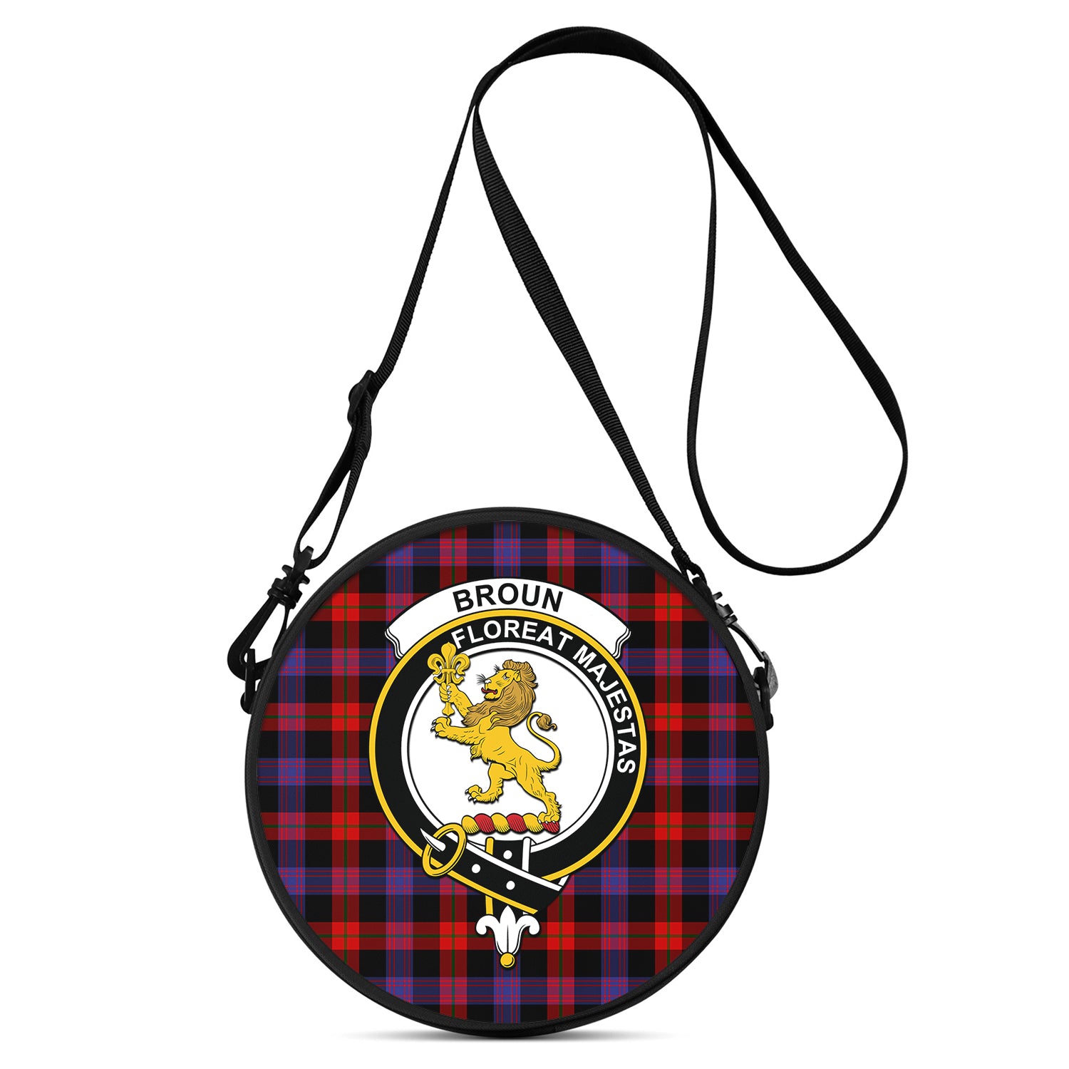 Broun Modern Tartan Round Satchel Bags with Family Crest One Size 9*9*2.7 inch - Tartanvibesclothing