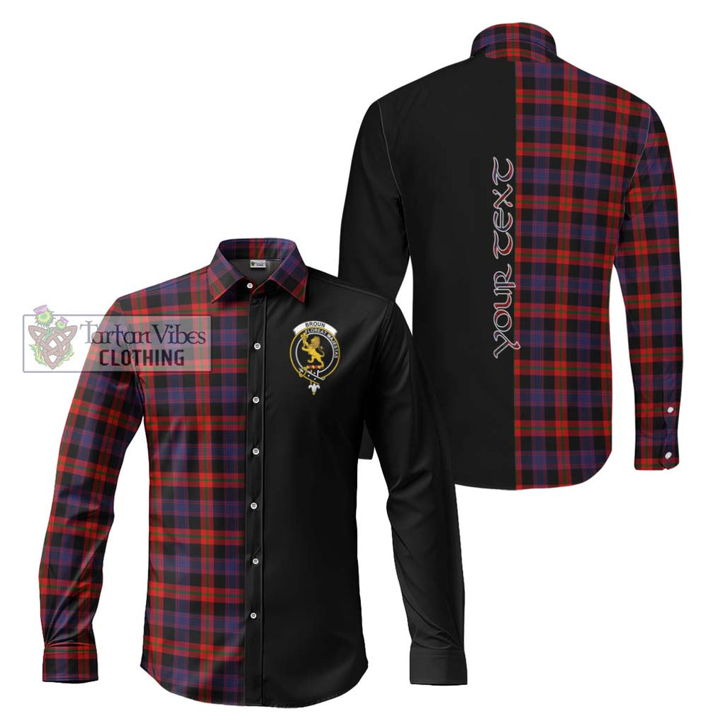 Broun Modern Tartan Long Sleeve Button Shirt with Family Crest and Half Of Me Style Men's Shirt S - Tartanvibesclothing Shop