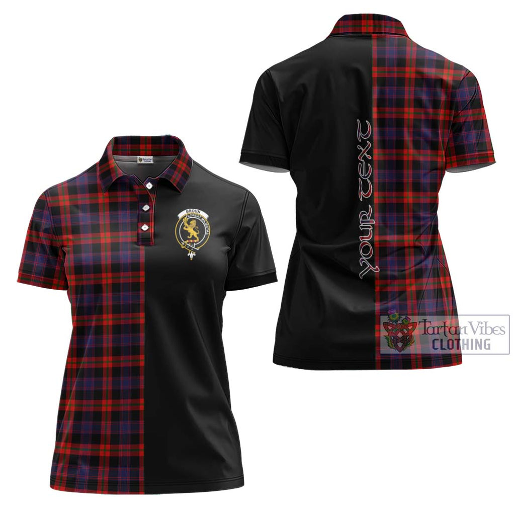 Broun Modern Tartan Women's Polo Shirt with Family Crest and Half Of Me Style Women - Tartanvibesclothing Shop