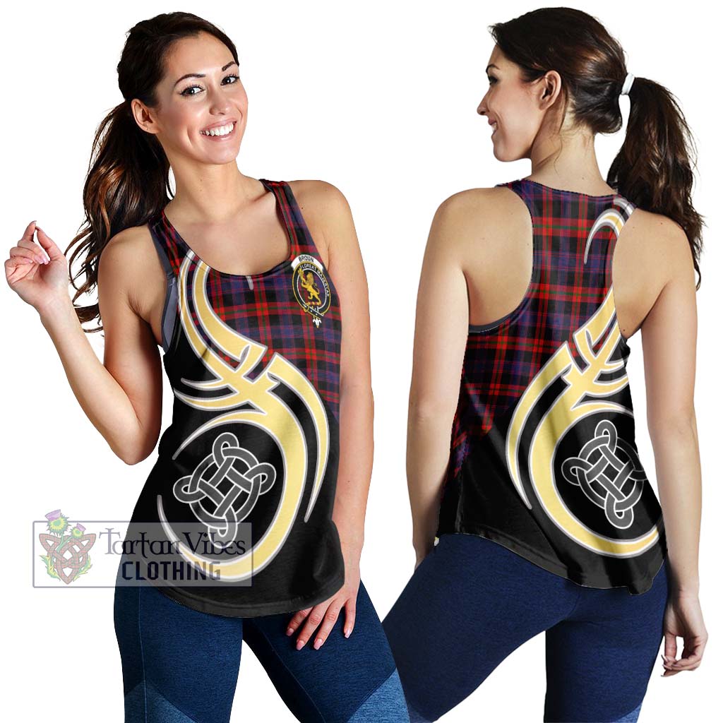 Broun Modern Tartan Women's Racerback Tanks with Family Crest and Celtic Symbol Style 4XL - Tartan Vibes Clothing