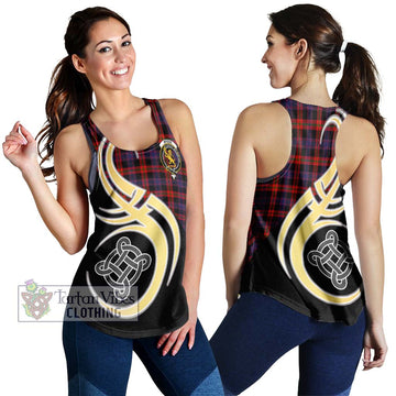 Broun Modern Tartan Women's Racerback Tanks with Family Crest and Celtic Symbol Style