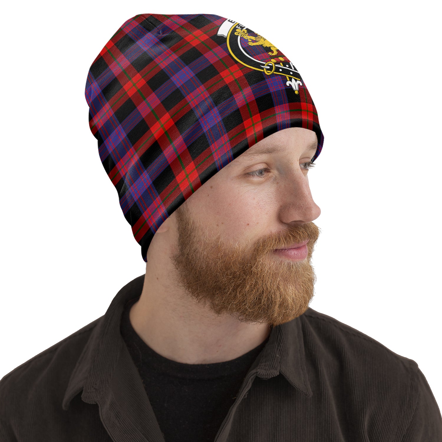 Broun Modern Tartan Beanies Hat with Family Crest One Size 10.5*10.2 inches - Tartan Vibes Clothing