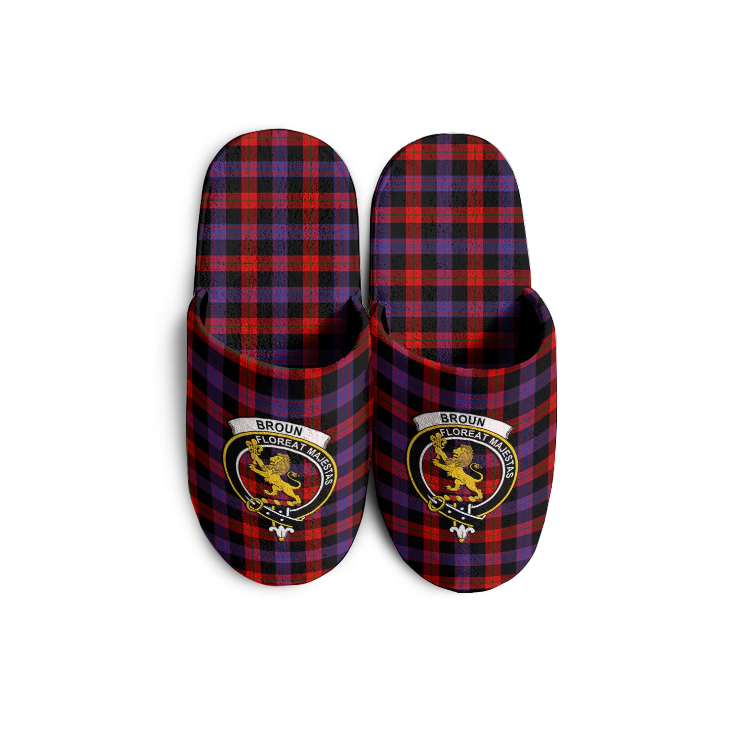 Broun Modern Tartan Home Slippers with Family Crest - Tartanvibesclothing