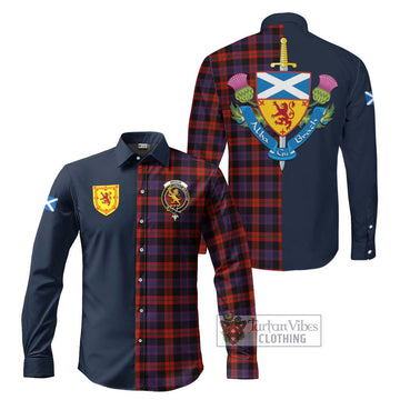 Broun Modern Tartan Long Sleeve Button Shirt Alba with Scottish Lion Royal Arm Half Style