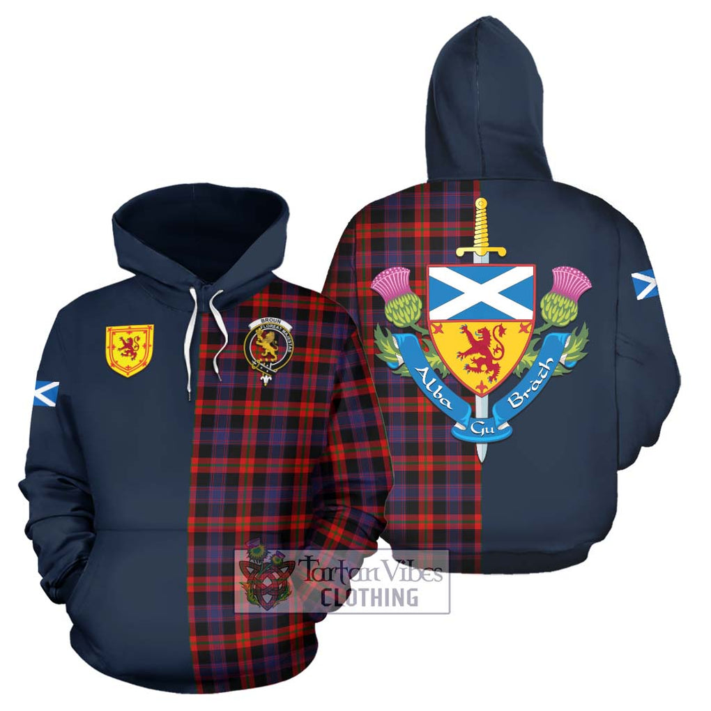 Tartan Vibes Clothing Broun Modern Tartan Hoodie with Scottish Lion Royal Arm Half Style