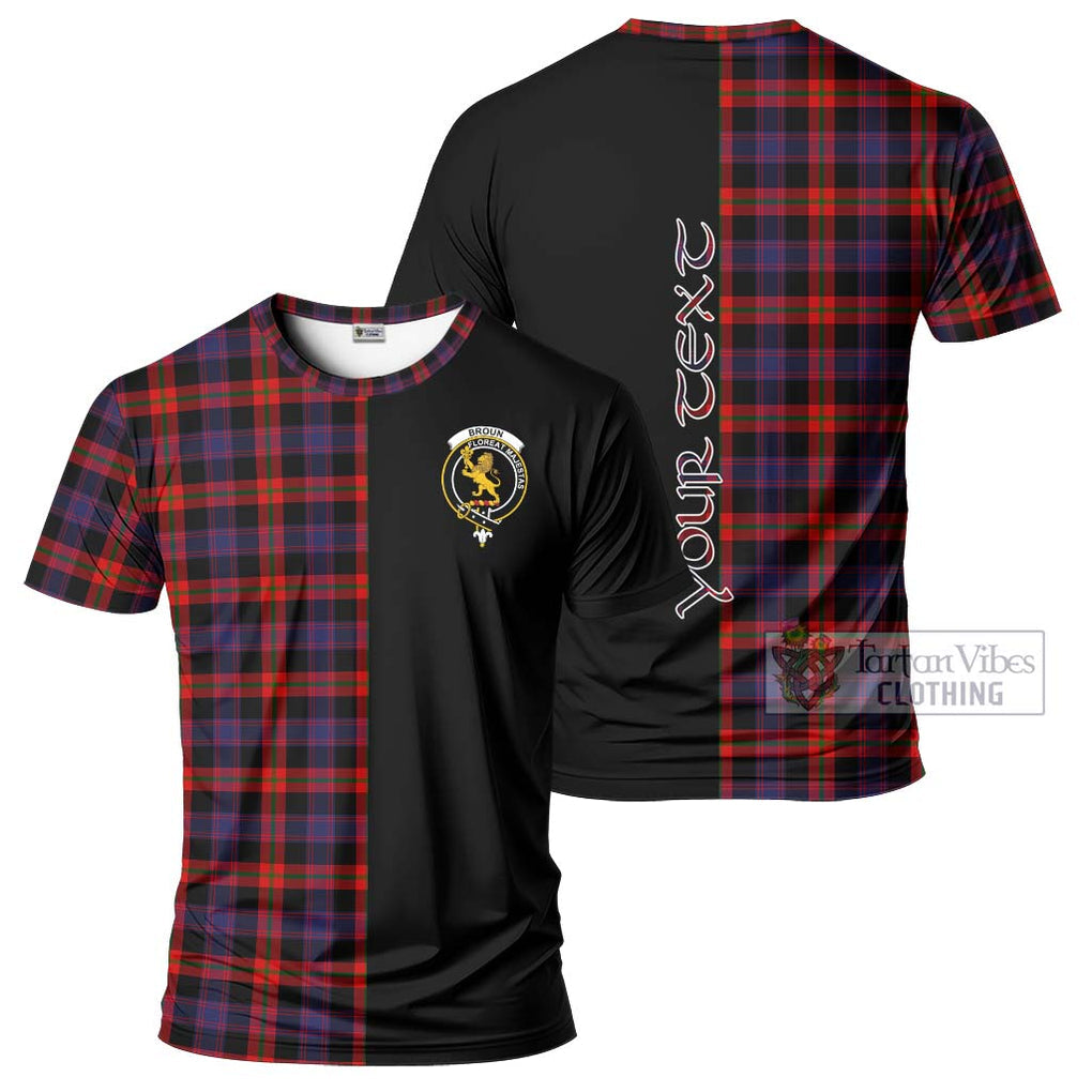 Broun Modern Tartan T-Shirt with Family Crest and Half Of Me Style Kid's Shirt - Tartanvibesclothing Shop