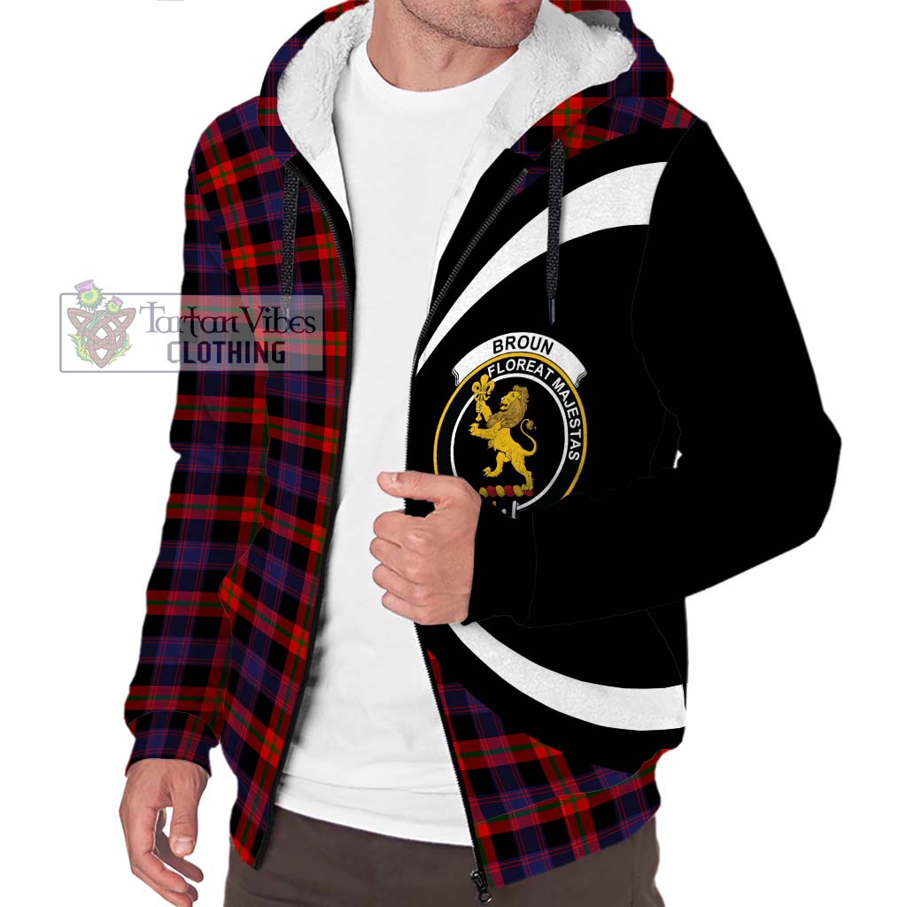 Broun Modern Tartan Sherpa Hoodie with Family Crest Circle Style Unisex S - Tartan Vibes Clothing