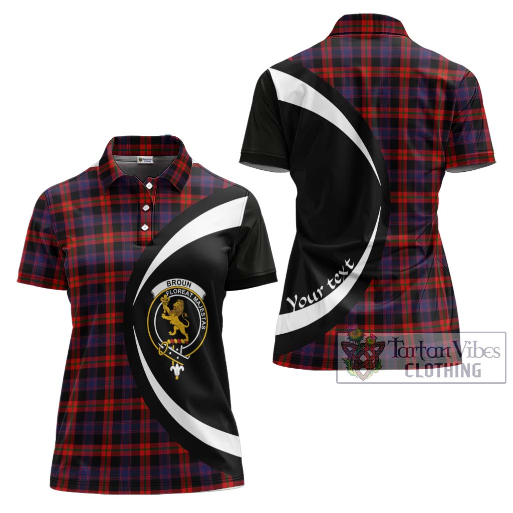 Broun Modern Tartan Women's Polo Shirt with Family Crest Circle Style Women - Tartan Vibes Clothing