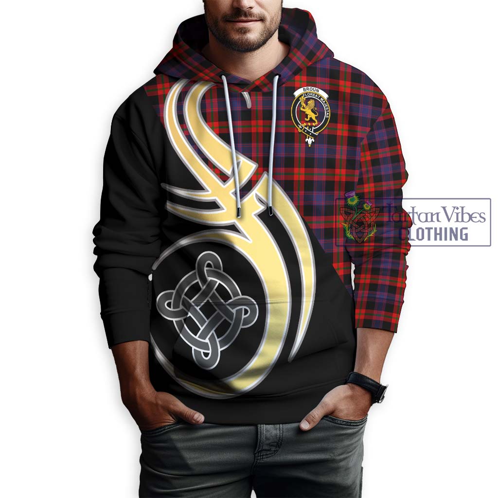 Broun Modern Tartan Hoodie with Family Crest and Celtic Symbol Style Zip Hoodie - Tartan Vibes Clothing