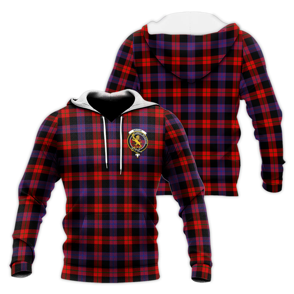 Broun Modern Tartan Knitted Hoodie with Family Crest Unisex Knitted Hoodie - Tartanvibesclothing