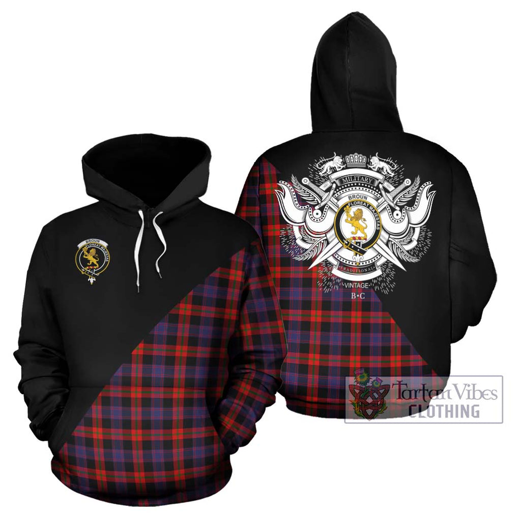 Broun Modern Tartan Hoodie with Family Crest and Military Logo Style Zip Hoodie - Tartanvibesclothing Shop