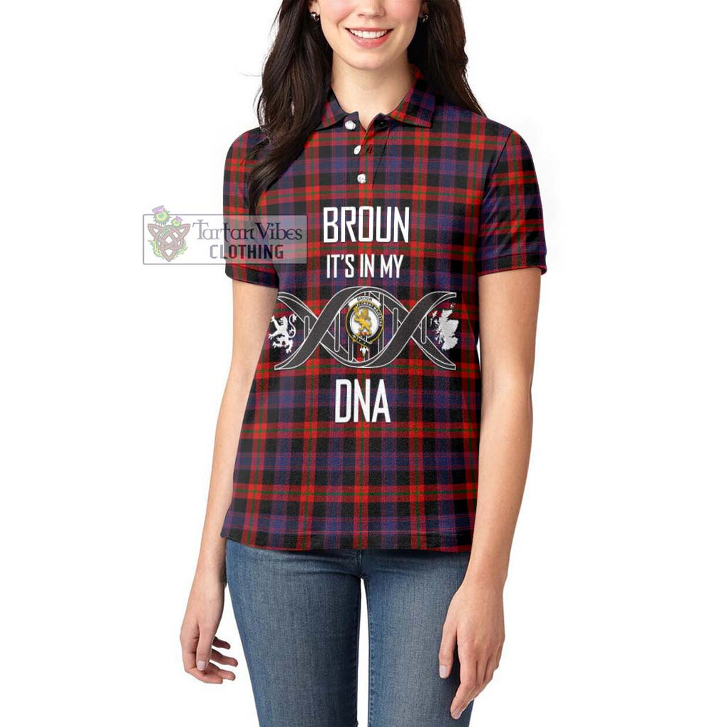 Broun Modern Tartan Women's Polo Shirt with Family Crest DNA In Me Style Women - Tartanvibesclothing Shop