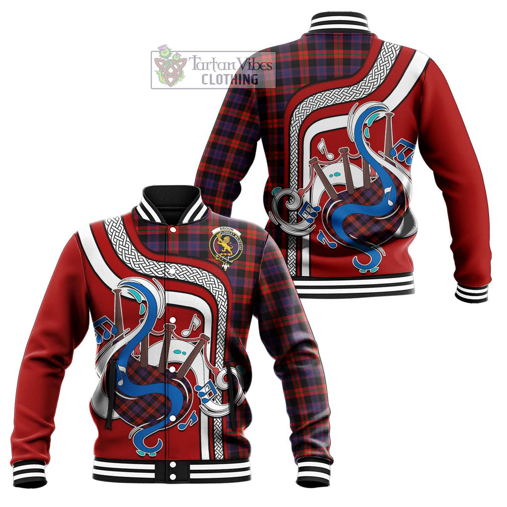 Tartan Vibes Clothing Broun Modern Tartan Baseball Jacket with Epic Bagpipe Style