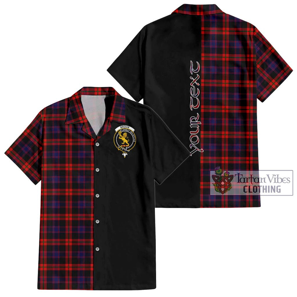 Broun Modern Tartan Short Sleeve Button Shirt with Family Crest and Half Of Me Style Kid - Tartanvibesclothing Shop