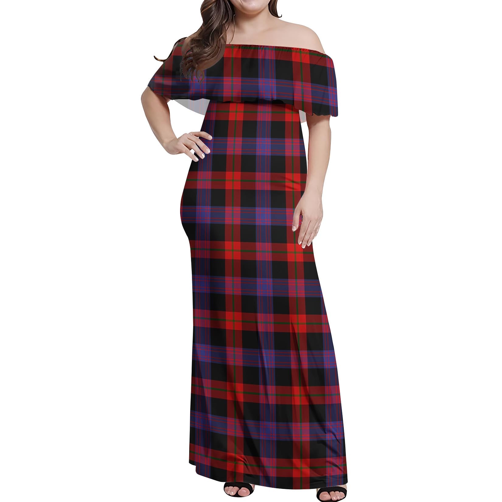 Broun Modern Tartan Off Shoulder Long Dress Women's Dress - Tartanvibesclothing